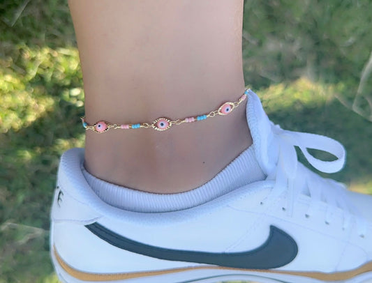 Pink Evil Eye Anklet